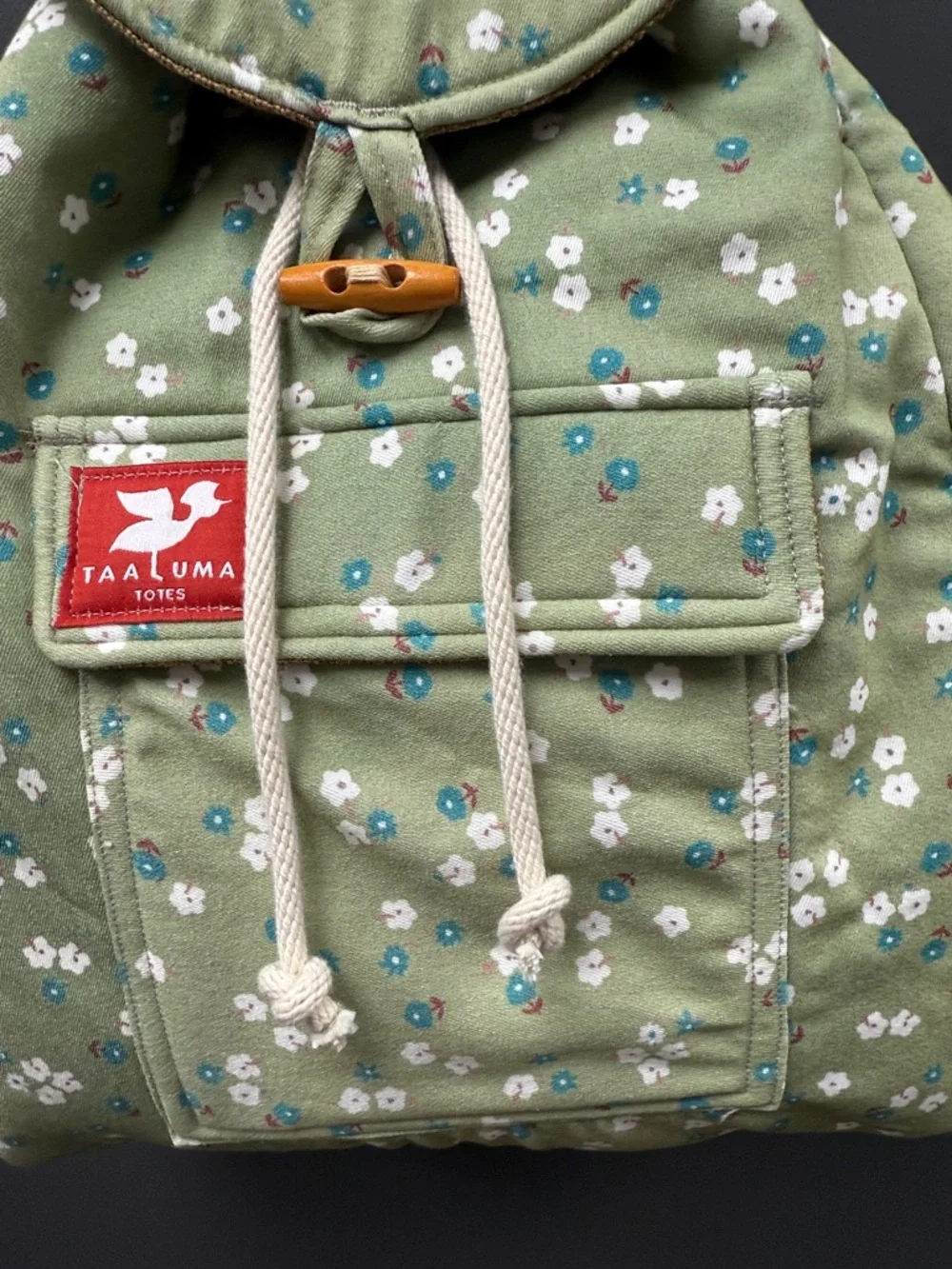 Taalum Olive Floral Canvas Drawstring Backpack